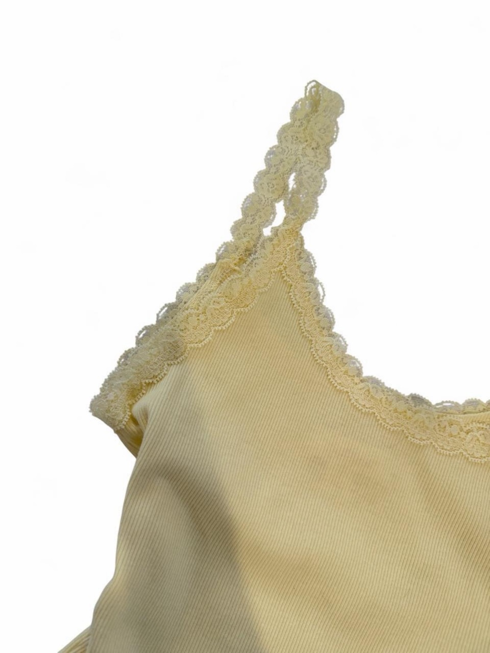 Lace-Trim Ribbed Tank Top - Yellow - Picture 2 of 4